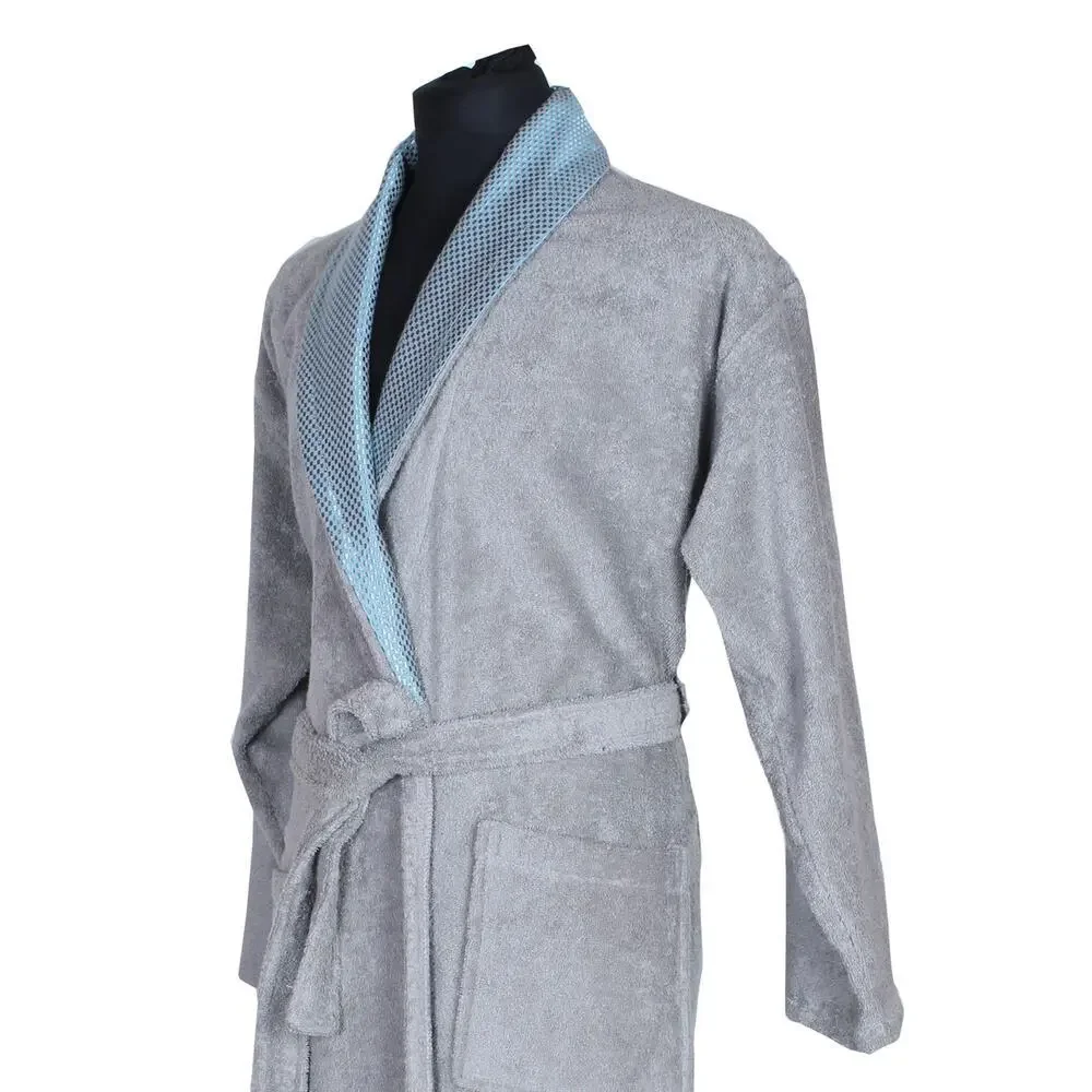 Grey Turkish Cotton Bathrobe Unisex S/M Soft Terry Spa Robe Belted